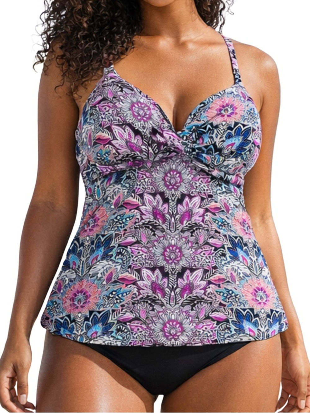 Leilani Floral Tankini Top Size 8 Empire Waist Tummy Control NWOT